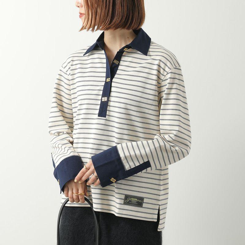 GANNI アイボリー 長袖ポロシャツ ゴールドボタン GANNI（ガニー） ポロシャツ Single Piquet Jersey Polo T4215 3701