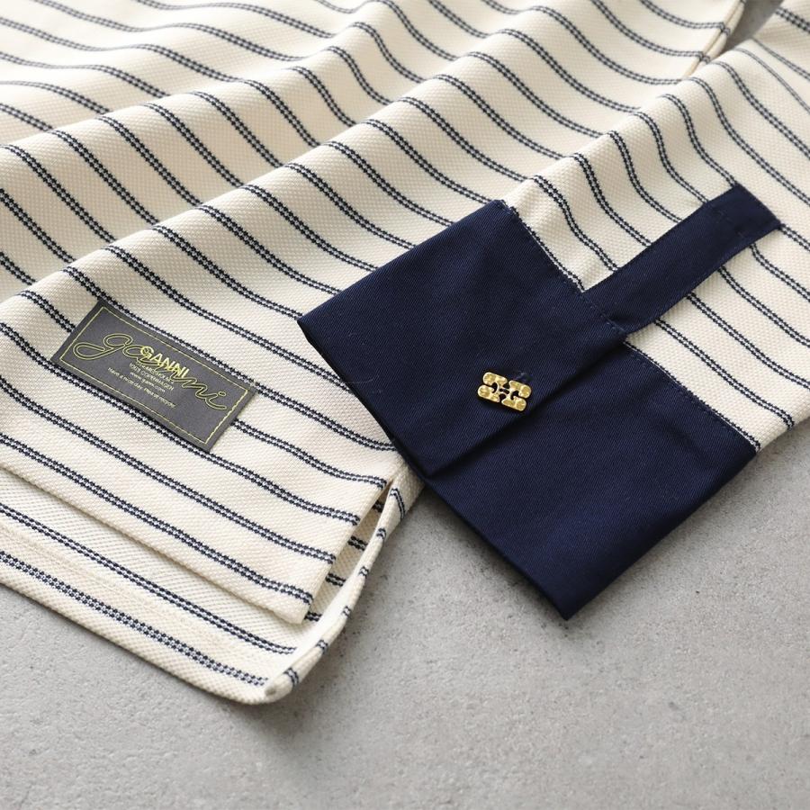 GANNI アイボリー 長袖ポロシャツ ゴールドボタン GANNI（ガニー） ポロニット Mini Ribbed Merino Polo K2322 K2323