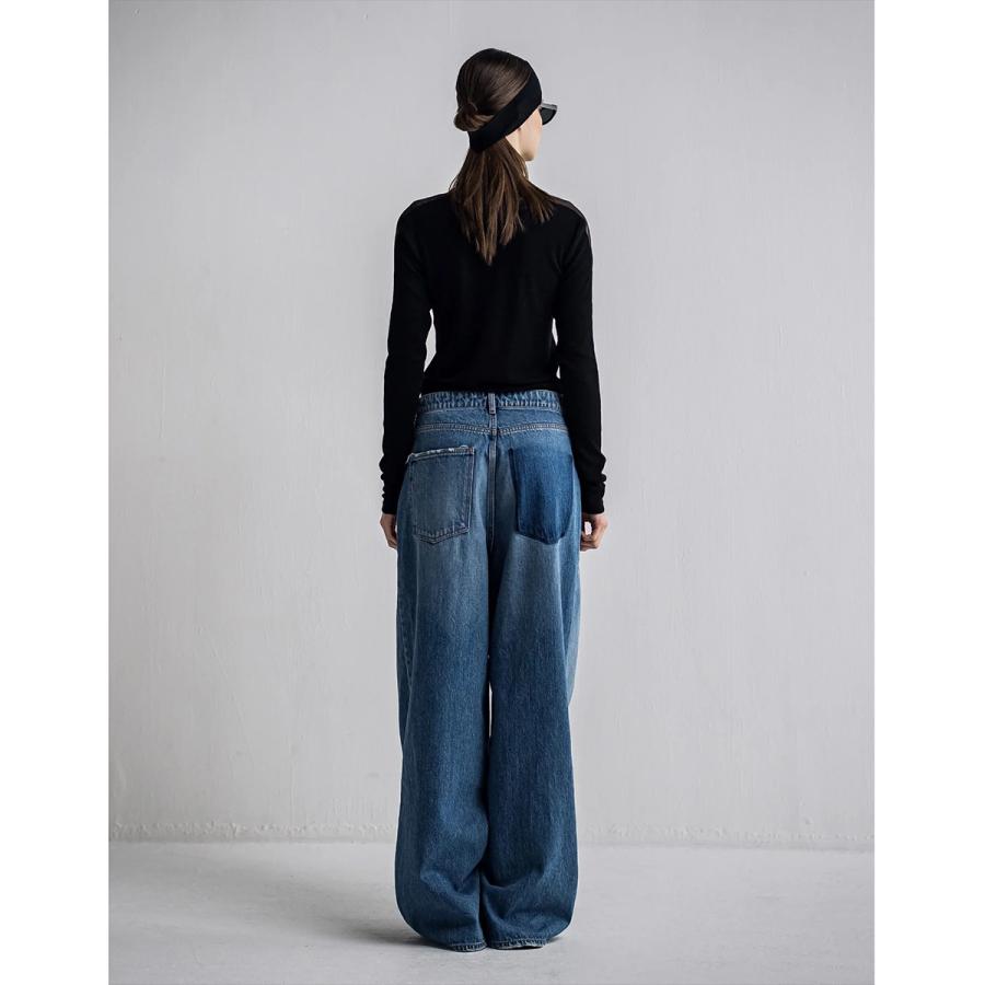 IHATOV イーハトーヴ デニムパンツ S 紺 【古着】【中古】【送料無料】 IHATOV（イーハトーブ） デニムパンツ Drawstring waist wide leg