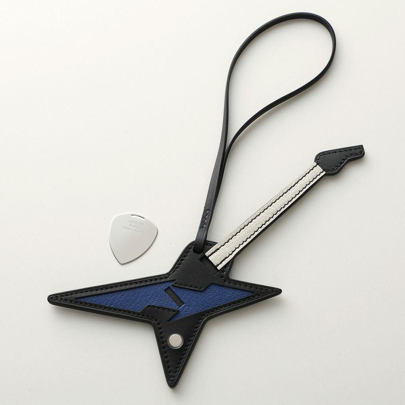 HERMES エルメス チャーム ロック Rock 084080CJ レザーホルダー クルードセルロゴメタル ピック付き ギター B刻印 ブラック他