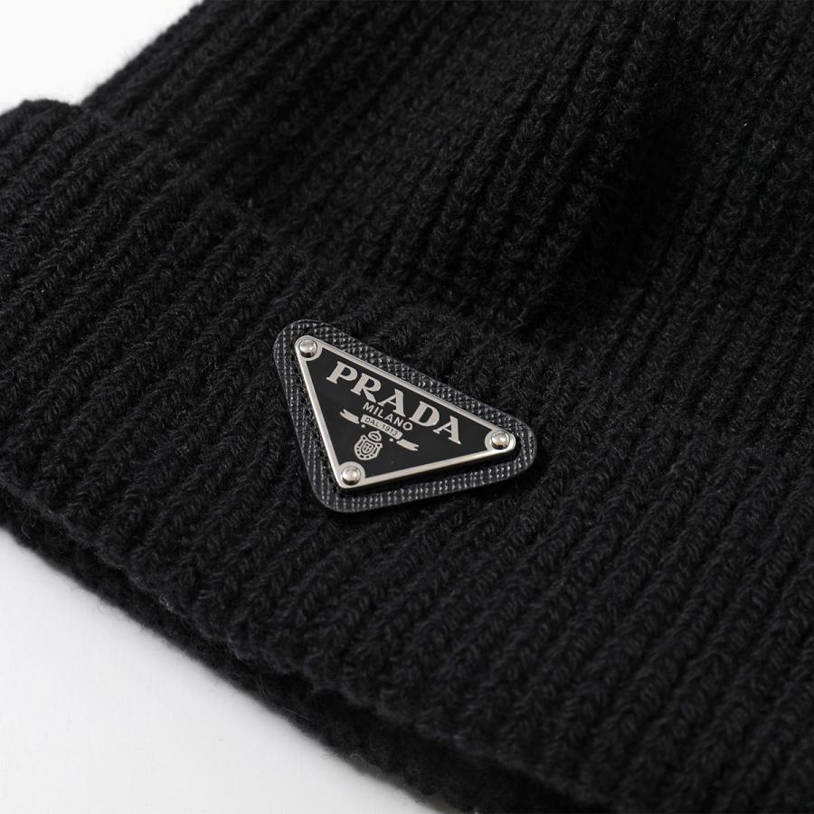 プラダ　サイドロゴ　ビーニー Prada トライアングルロゴ ビーニー | グレー | FARFETCH JP