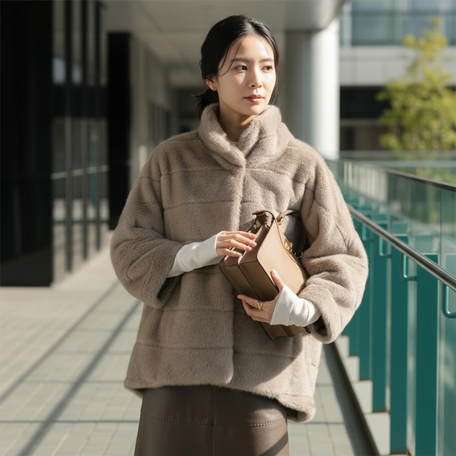 【Musee別注】QTUME クチューム ファーブルゾン 24559 レディース ミンクライク フェイク ファーコート ジャケット スタンドネック ボーダー | ブランド登録なし | 17