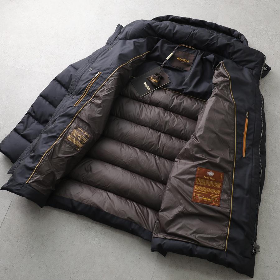 MOORER ムーレー ダウンジャケット FAGIO-KM メンズ ダウンコート フード付き ミディ丈 ロゴ BLUの画像