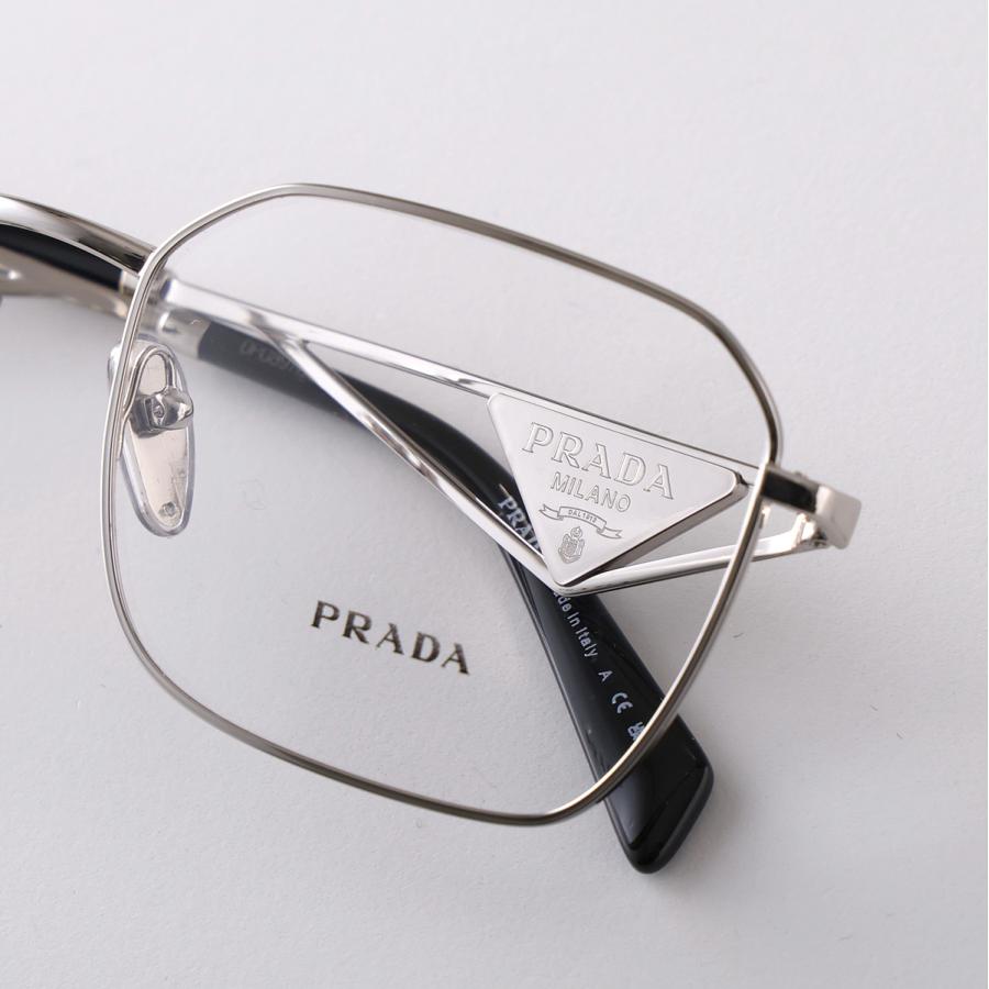PRADA プラダ メガネ VPR A51 メンズ ポリゴン型 メタルフレーム クリングスタイプ めがね 眼鏡 トライアングルロゴ アイウェア 1BC-1O1の画像