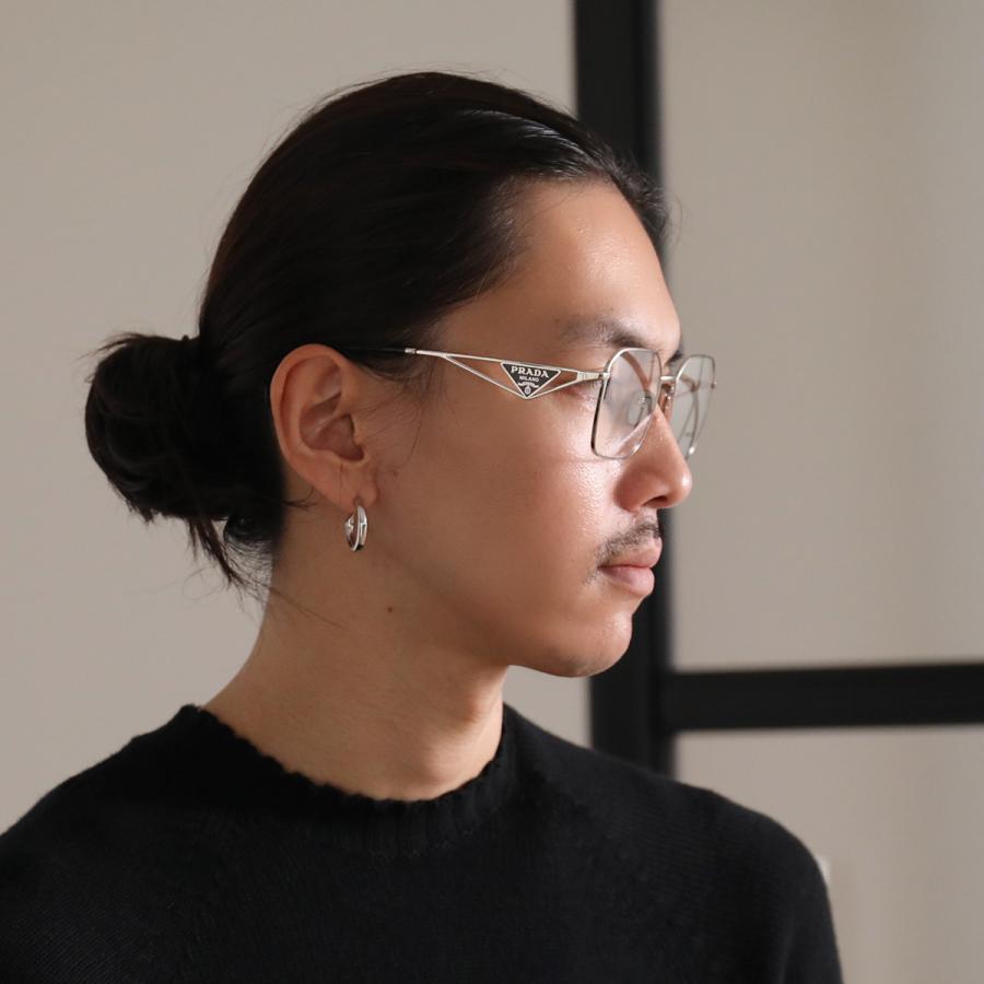 PRADA プラダ メガネ VPR A51 メンズ ポリゴン型 メタルフレーム クリングスタイプ めがね 眼鏡 トライアングルロゴ アイウェア 1BC-1O1の画像