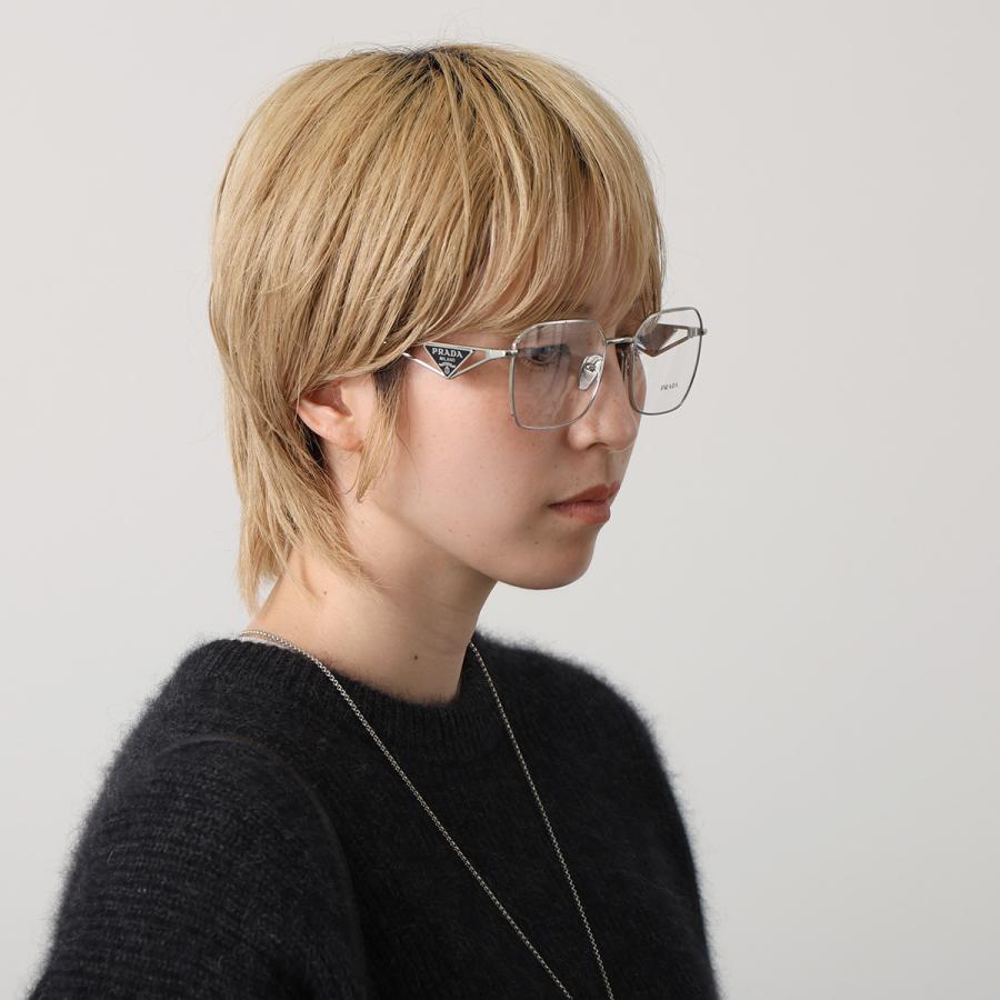PRADA プラダ メガネ VPR A51 メンズ ポリゴン型 メタルフレーム クリングスタイプ めがね 眼鏡 トライアングルロゴ アイウェア 1BC-1O1の画像