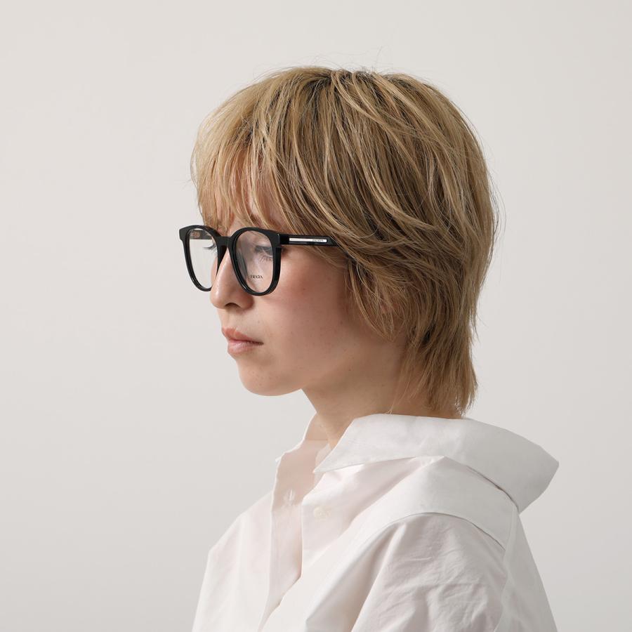 PRADA プラダ メガネ VPR A15 メンズ ウェリントン型 セルフレーム フルリム めがね 眼鏡 ロゴ アイウェア 伊達メガネ 16K-1O1の画像