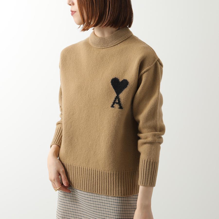 【A7】​アミパリス Vネック ニットセーター ベージュ XS デカロゴ ハート AMI Alexandre Mattiussi ami paris アミパリス ニット Ami De Coeur