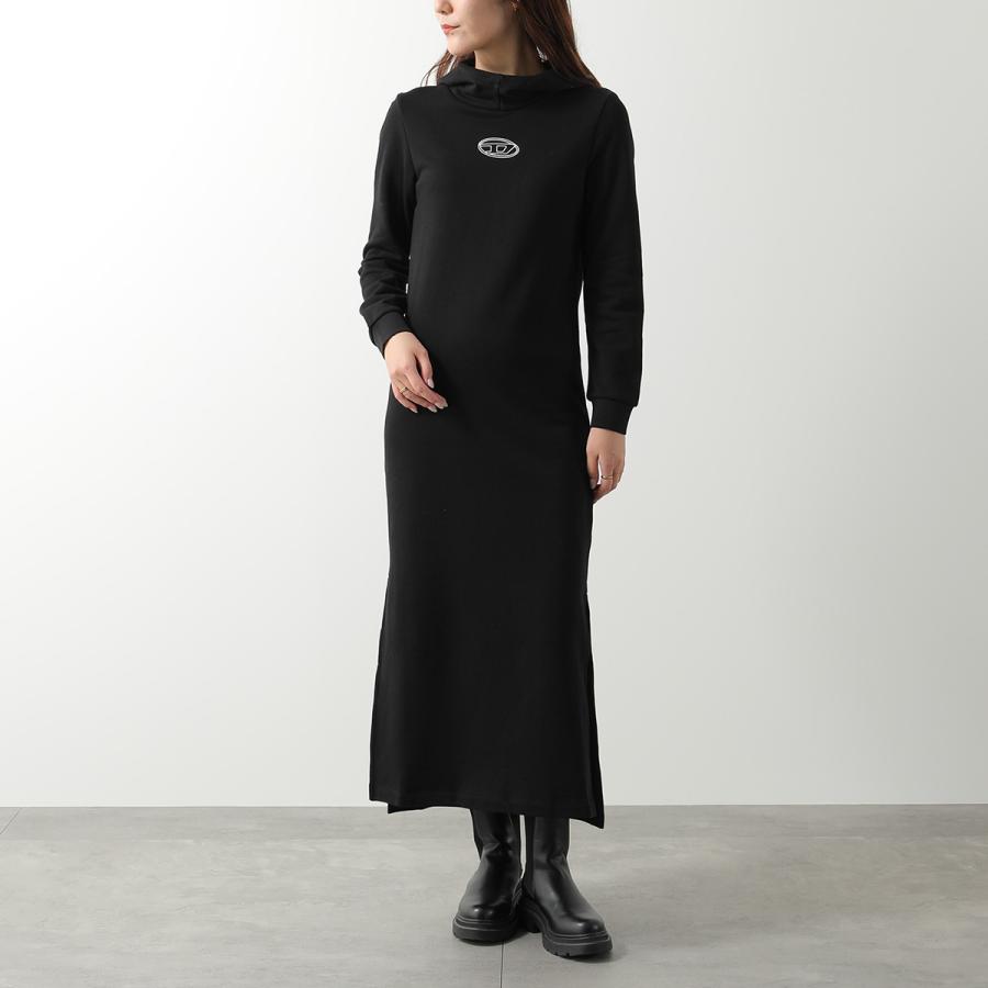 442【美品】DIESEL ディーゼル 本革 切替スウェットワンピース 黒 M DIESEL（ディーゼル） ロングワンピース ドレス レディース 麻 リネン