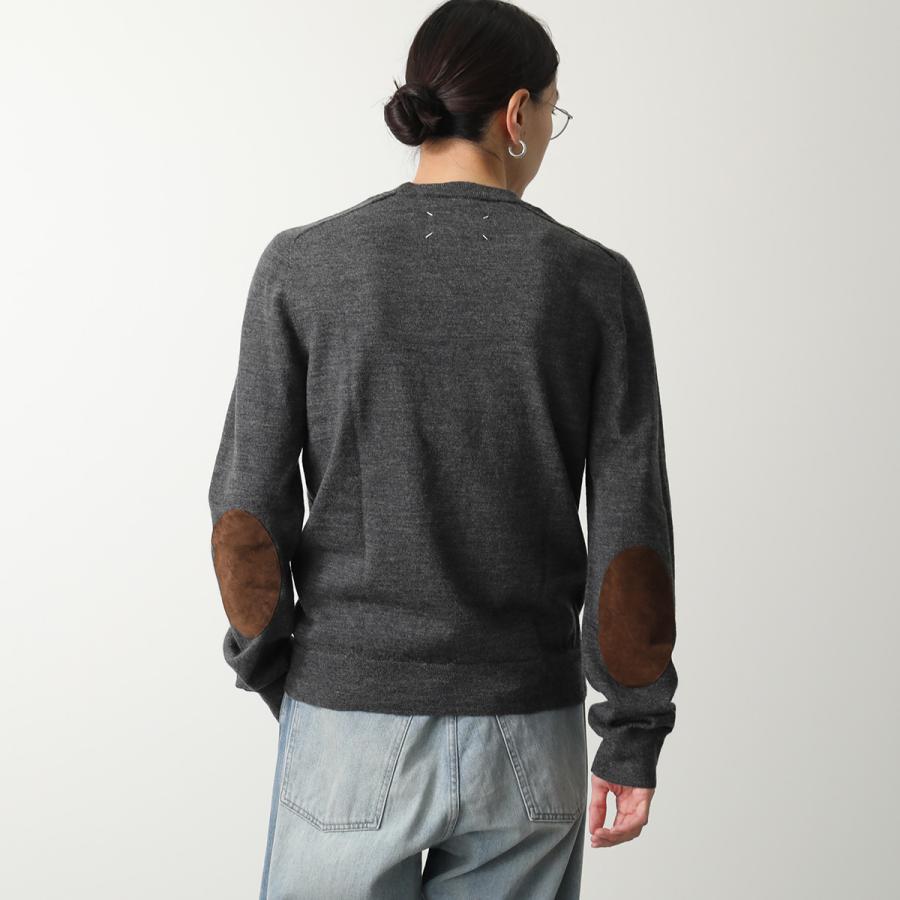 Maison Margiela / メゾンマルジェラ | 2021AW | ウール エルボステッチ クルーネック ニット セーター | XL | ブルー | レディース Maison Margiela（メゾンマルジェラ） [SALE] エルボーパッチ 14GG