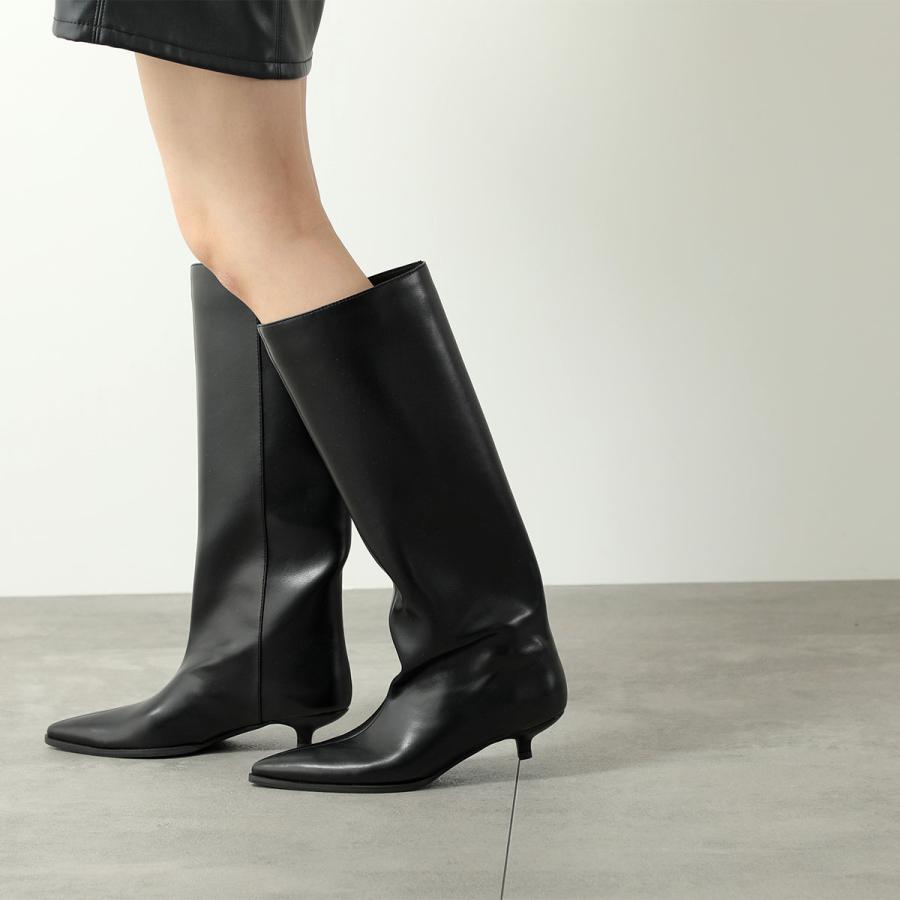 アトリエバーグ　ブラックレザーブーティ ATELIER BRUGGE（アトリエブルージュ） ルーズロングブーツ 25KS-67
