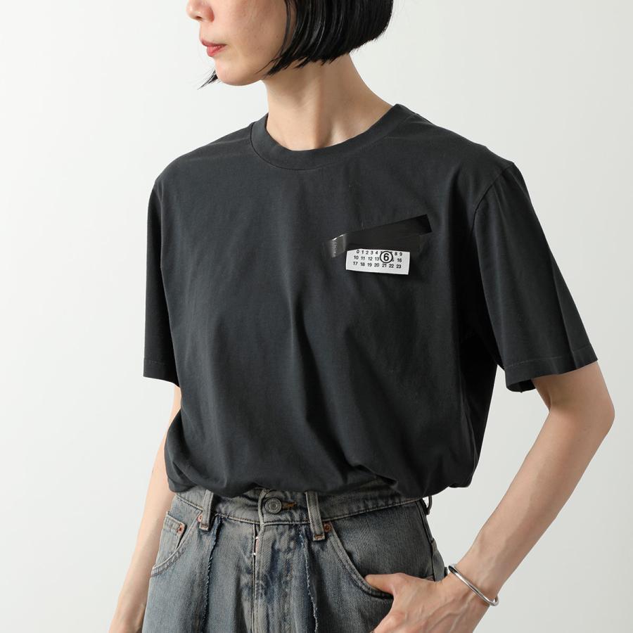 MM6 エムエムシックス 半袖Tシャツ テープドラベル テープドラベル 半袖Tシャツ クルーネック コットン ブラック エムエム