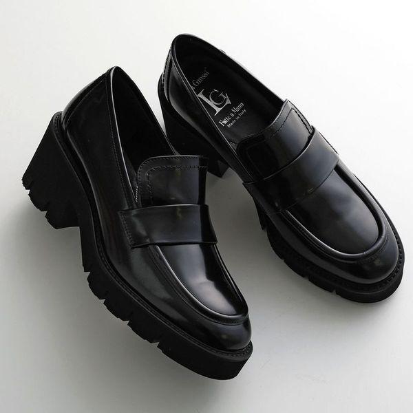 Luca Grossi ブラック　厚底　ローファー 38 ルカ グロッシ Luca Grossi タンクソールチェーンローファー