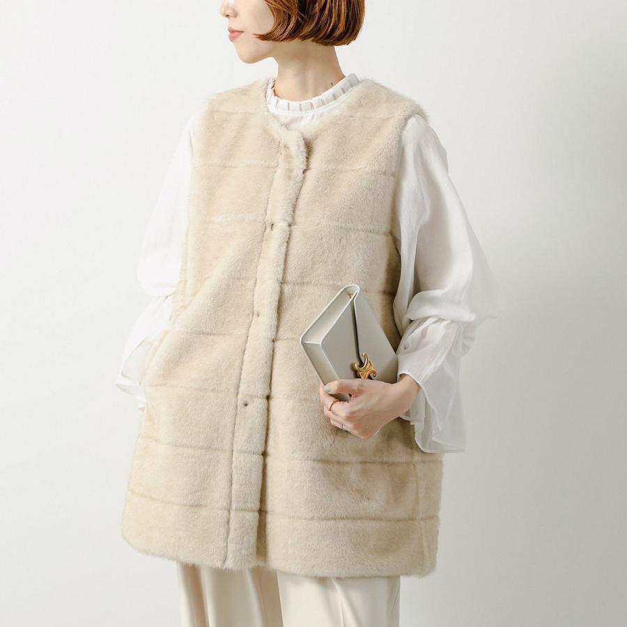 【新品タグ付き】エコファー×ダウンベスト　QTUME ファーベスト　アウター QTUME】エコファー×キルティングダウンフードベスト - Carry On ONLINE