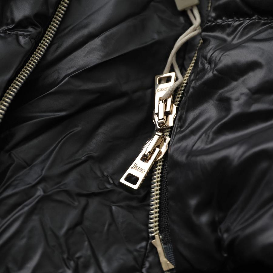 HERNO ノーカラーダウンコートモヘヤ シャギー 異素材 黒 40 HERNO（ヘルノ） ダウンコート PI002140D 12017Z レディース ナイロン