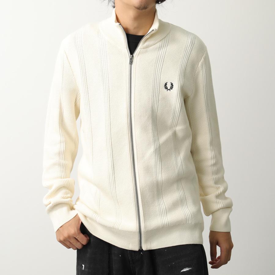 フレッドペリー　リブ編みホワイトカーディガン FRED PERRY（フレッドペリー） カーディガン TEXTURED ZIP THROUGH