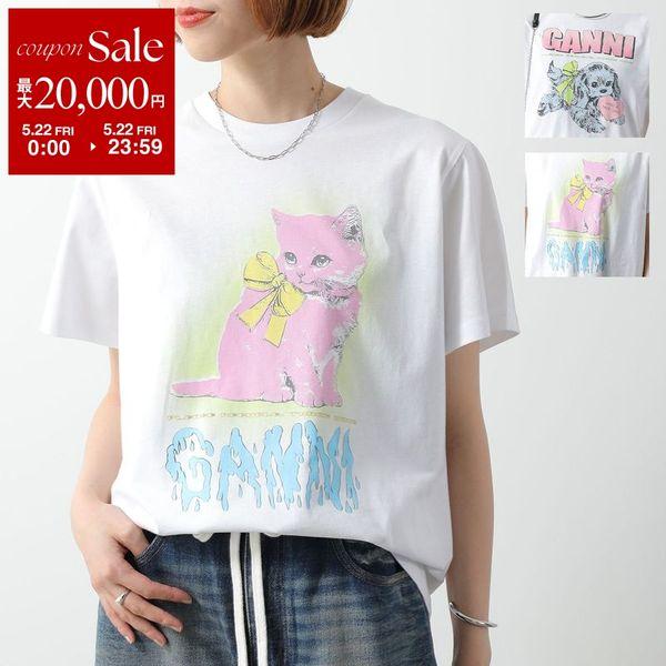 GANNI（ガニー） 半袖 Tシャツ Basic Cotton Jersey Neon Puppy Kitty