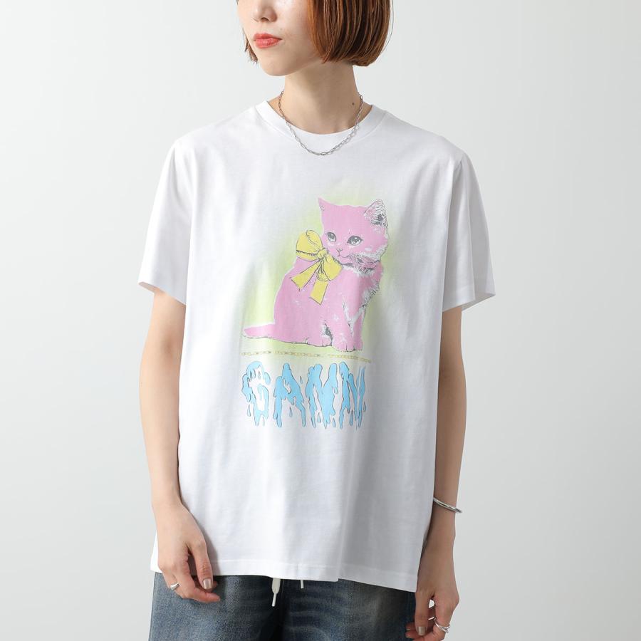 GANNI 猫イラスト Tシャツ ホワイト Bright White White Kitty T-shirt | GANNI (Global) SG