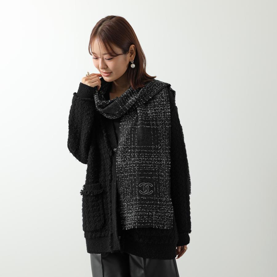 CHANEL ロゴ入りニットマフラー グレー/ブラック CHANEL（シャネル） ニットマフラー AAB422 B22072 レディース ウール