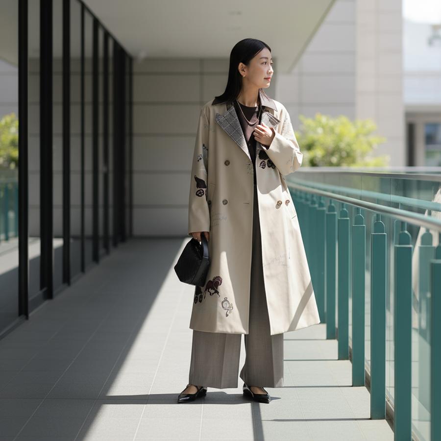 値下げ！美品Eimee Law ライダース アイボリー 38 M Eimee Law（エイミーロウ） トレンチコート 84422L レディース 馬柄