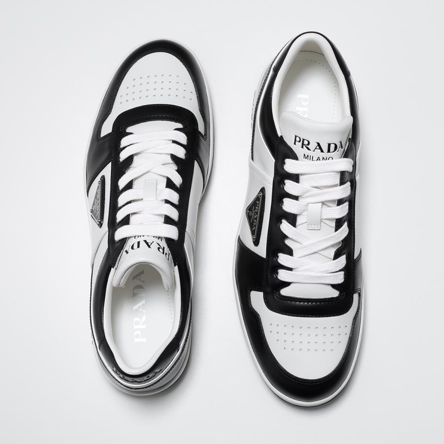 PRADA プラダ スニーカー 2EE364 3LKG D003 メンズ ダウンタウン レザー トライアングルロゴ メタルロゴ 軽量ソール シューズ 靴 F0T8F/BIANCO-NERO1の画像