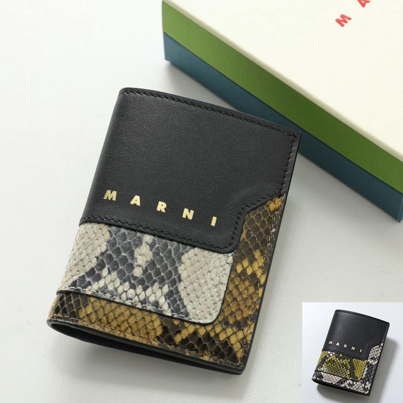 【希少カラー】MARNI マルニ 二つ折り財布 ブラック カーキ レザー レア 希少カラー】MARNI マルニ 二つ折り財布 ブラック カーキ レザー レア