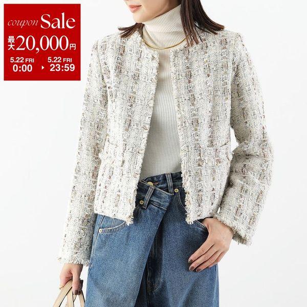 anana アナナ ツイードジャケット a79-032 レディース ウール混 ラメ フリンジ ノーカラー ショート丈 セレモニー対応可 WHTの画像