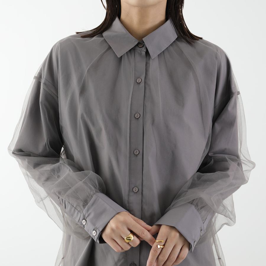 シャツ/ブラウス(長袖/七分) DOCKING TULLE BLOUSE Torrazzo Donna（トラッゾドンナ） 長袖 シャツ Sheer Tulle Shirt