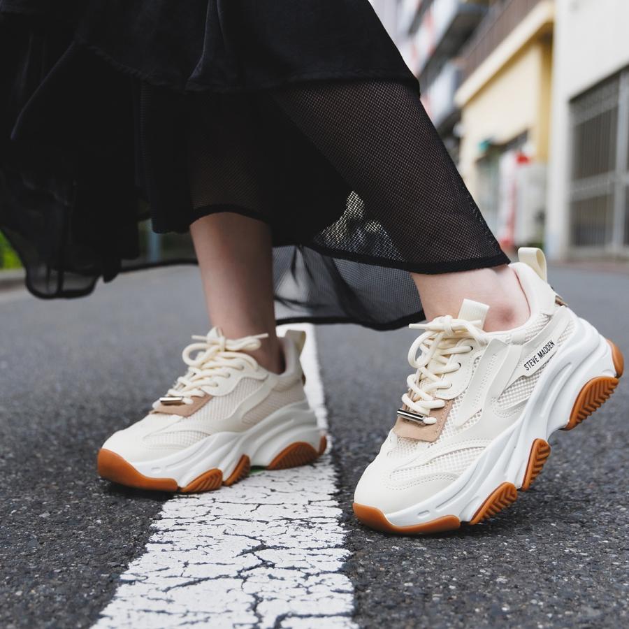 スティーブ マデン スニーカー レディース 厚底  poss03s1054095 ポゼッション スニーカー おしゃれ きれいめ 歩きやすい ブランド 靴 シューズ シークレットシューズ 女性用 ブラック ベージュ ホワイト 通勤 通学 Steve Madden women Possession Sneaker Black/Tan STEVE MADDEN（スティーブ・マデン） スニーカー POSSESSION