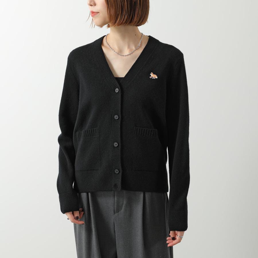 【極美品】メゾンキツネ Lサイズ カーディガン 黒 ベビーフォックス ラム MAISON KITSUNE（メゾン キツネ） カーディガン レディース ベイビー