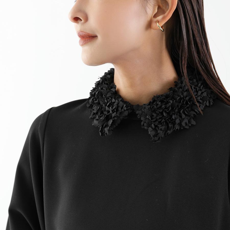 anana アナナ ブラウス a59-046 レディース 2way 花びらフリル 襟付き ストレッチ 長袖 カラー2色 セレモニー対応可の画像