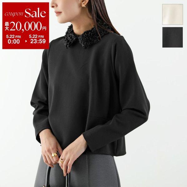 anana アナナ ブラウス a59-046 レディース 2way 花びらフリル 襟付き ストレッチ 長袖 カラー2色 セレモニー対応可の画像