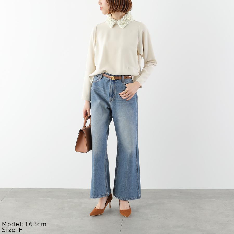 anana アナナ ブラウス a59-046 レディース 2way 花びらフリル 襟付き ストレッチ 長袖 カラー2色 セレモニー対応可の画像