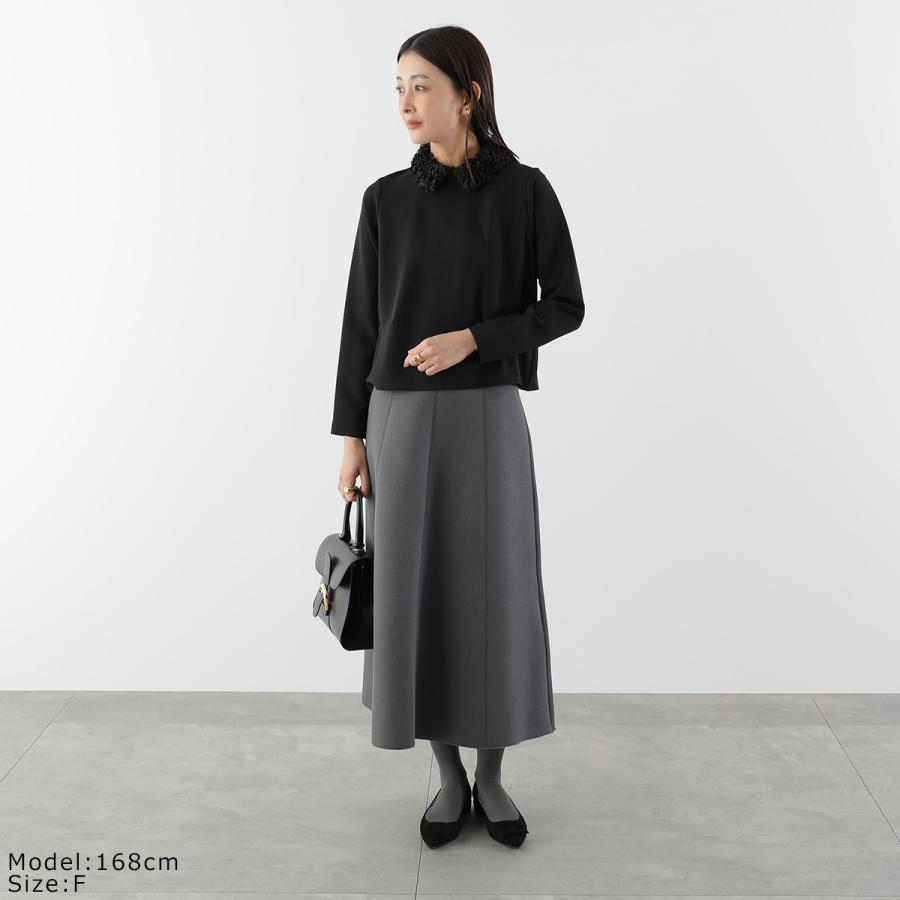 anana アナナ ブラウス a59-046 レディース 2way 花びらフリル 襟付き ストレッチ 長袖 カラー2色 セレモニー対応可の画像