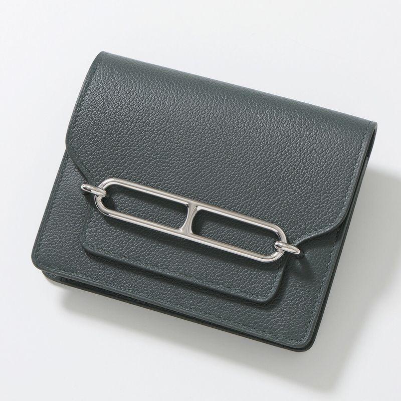 未使用エルメス バディチャーム ヴェールマングローブ セレステ ラムスキンK刻印 HERMES（エルメス） ウォレット ルリ スリム バイカラー Roulis Slim