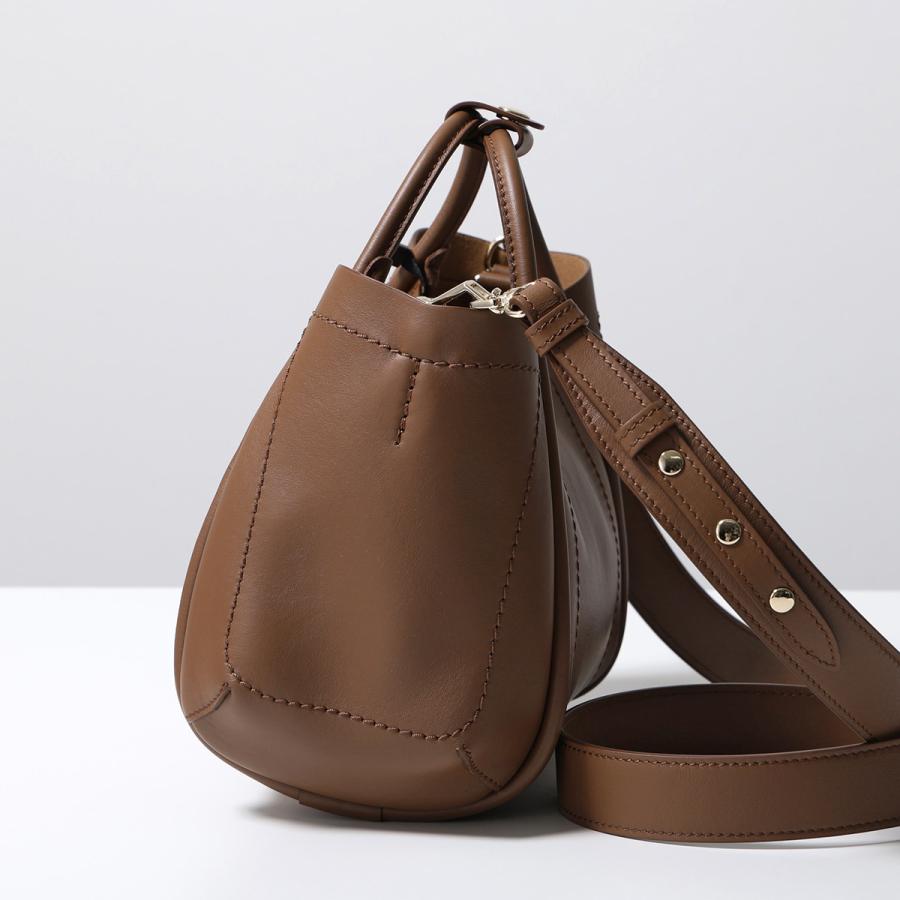 MaxMara ブラウンレザー ハンドバッグ Small natural leather bowler bag, amber brown | Max Mara