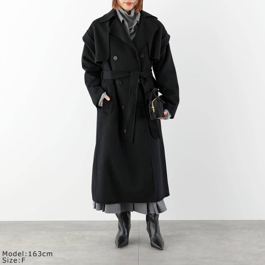 極美品✨　René ブラック トレンチコート　ダブルブレスト　ロングコート　黒 テーラードダブルブレストロングトレンチコートsdp0316 ブラック