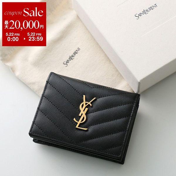 SAINT LAURENT サンローラン 二つ折り財布 668290 BOWA1 レディース カサンドラロゴ キルティングレザー ミニ財布 1000/NERO 668290BOWA11000の画像
