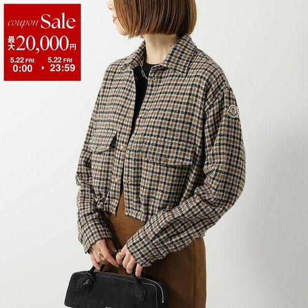 MONCLER モンクレール ジャケット 2F00019 598XC レディース シャツ チェック柄 ウール混 長袖 クロップド丈 アイコンパッチ F92 2F00019598XCF92の画像