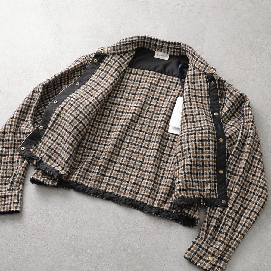 MONCLER モンクレール ジャケット 2F00019 598XC レディース シャツ チェック柄 ウール混 長袖 クロップド丈 アイコンパッチ F92 2F00019598XCF92の画像
