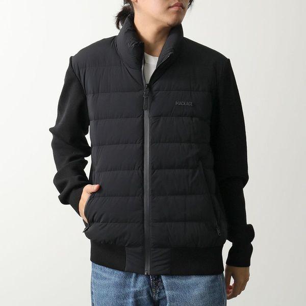 MACKAGE マッカージュ ライトダウンジャケット HANEY-CITYZ メンズ ナイロン ハイブリッド ニット切替 スタンドネック インナーダウン Black | Mackage