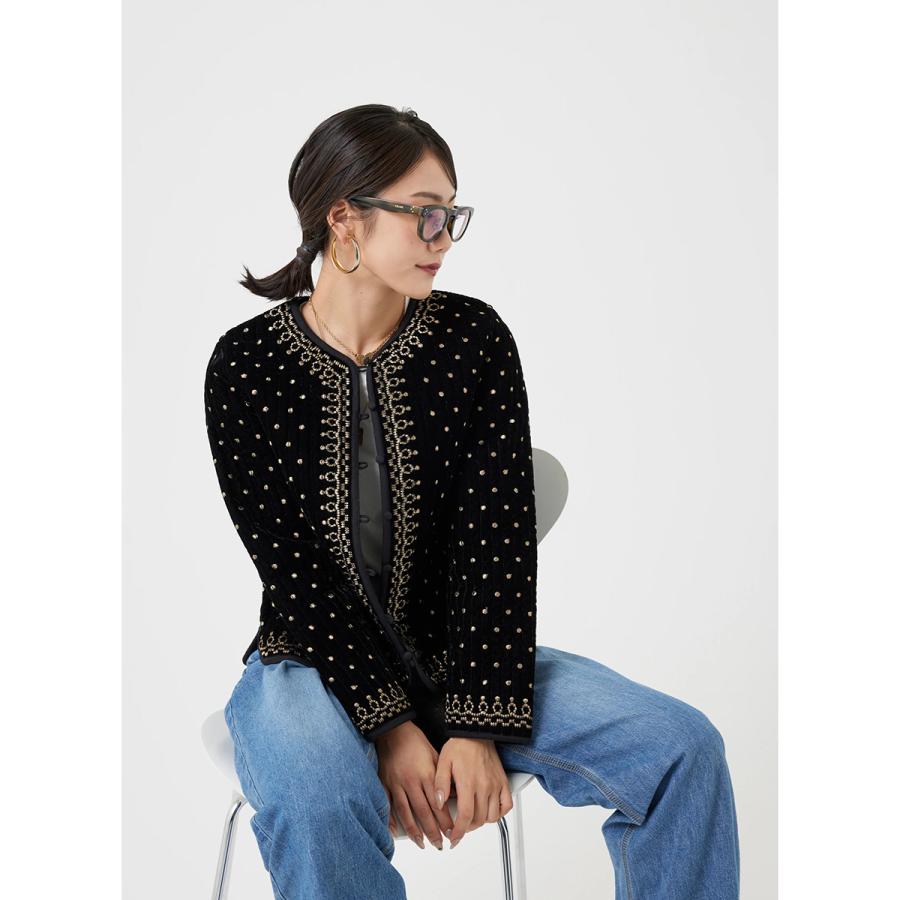 新品 Torrazzo Donna ベロア刺繍ヴィンテージ調ノーカラージャケット Torrazzo Donna（トラッゾドンナ） 刺繍ジャケット 6261-354