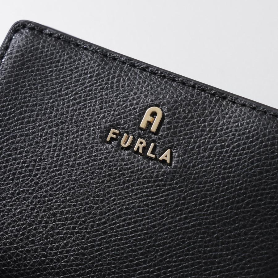 FURLA フルラ 現行ロゴ シボ革 二つ折り財布 ブラック　ゴールド金具 FURLA（フルラ） 財布 レディース 2つ折り 折財布 コンパクト