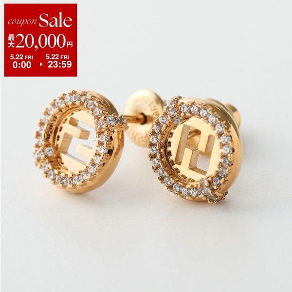 FENDI フェンディ ピアス 8AL079 ATEP レディース エバーラウンド ロゴ スタッド アクセサリー クリスタル F089U/SOFT-GOLD+CRYSTALの画像