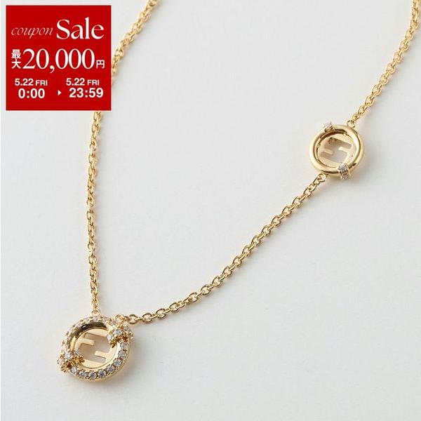 FENDI フェンディ ネックレス 8AL090 ATEP レディース エバーラウンド クリスタル ペンダント アクセサリー チェーン F089U/SOFT-GOLD+CRYSTALの画像