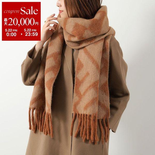 FENDI フェンディ マフラー FXT460 AYKQ レディース FFロゴ FF柄 ズッカ柄 フリンジ ストール アルパカ ウールブレンド F1U6S/CAMEL+BRANDYの画像