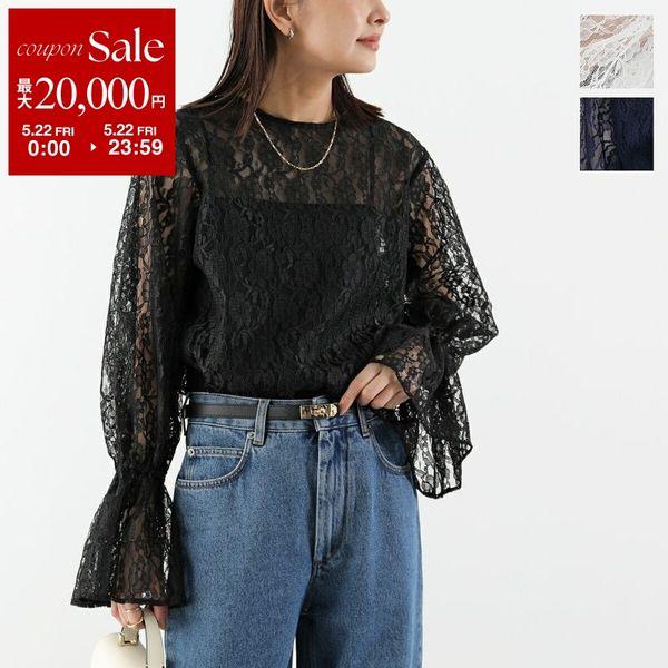 anana アナナ レース ブラウス a56-008 レディース キャンディースリーブ 長袖 花柄 フラワー チュール シアー セレモニー対応可 カラー3色の画像