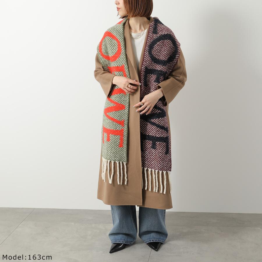 【新品】LOEWE マフラー　フリンジ付き LOEWE（ロエベ） 美品 A-28003861 アナグラム レザーパッチ モヘヤ
