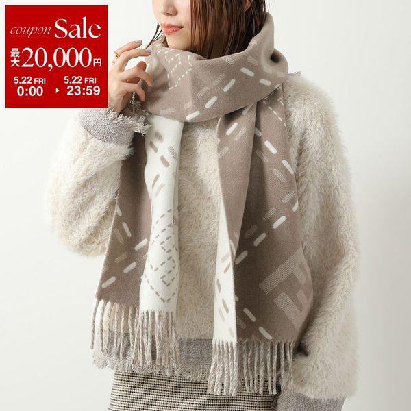 FENDI フェンディ マフラー FXT462 AYKU レディース FFロゴ FF柄 ズッカ柄 フリンジ ストール ウール スカーフ F0QD3/DOVE-GREYの画像