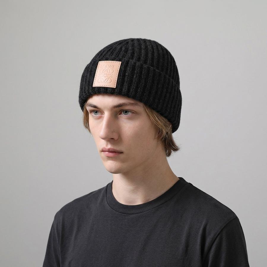 LOEWE（ロエベ） ニット帽 KSA9OT1X01 レディース カシミヤ ロゴパッチ